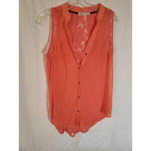 Women's Jolt Peach Sleeveless Lace Blouse Size M